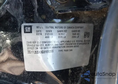 2016 Chevrolet Impala 1Lt z USA, uszkodzony, nr VIN 2G1105SA9G9168266